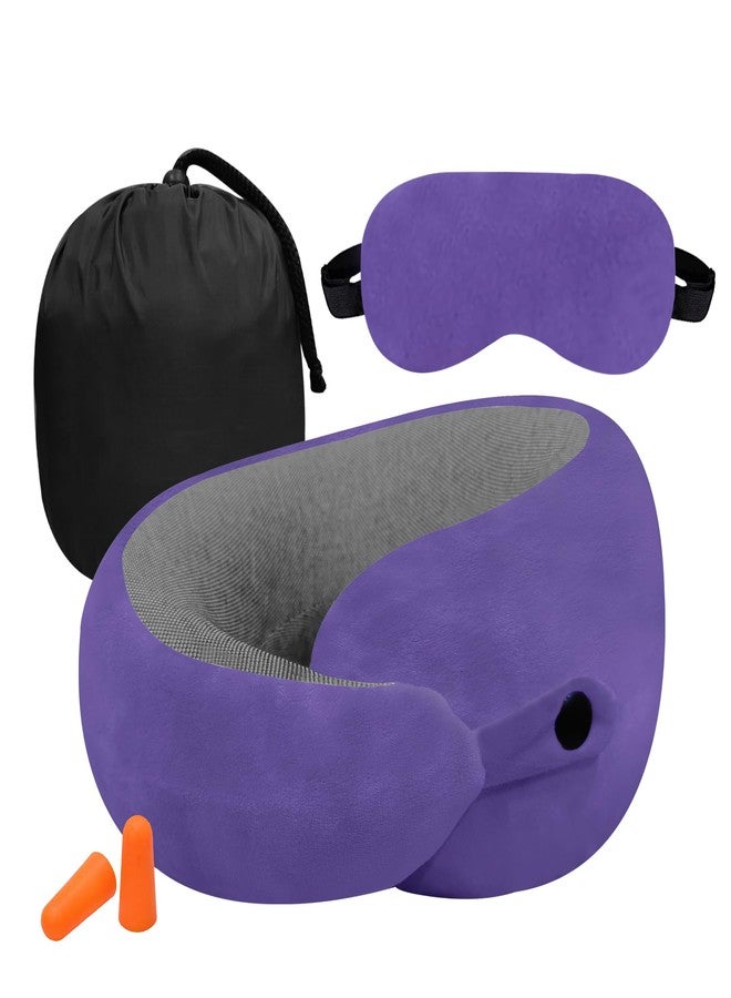 GREELI Premium Memory Foam Neck Pillow for Travel, Compact & Portable Airplane Travel Pillow Combo with Soft Eye Mask and Carry Bag. (Lavender) - Image 1